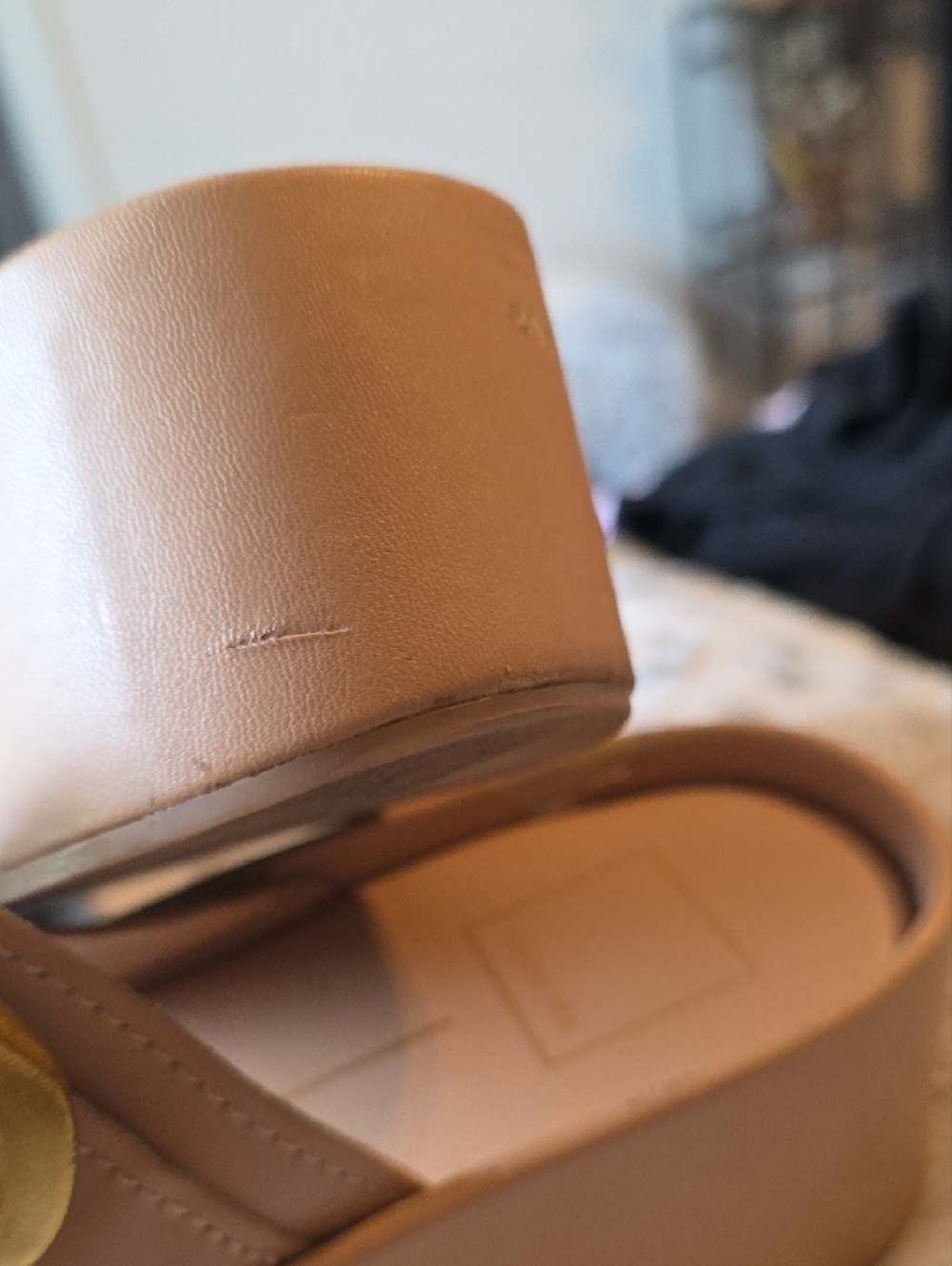 Dolce Vita Tan Slide Sandals with Gold Buckles - Picture 5 of 7